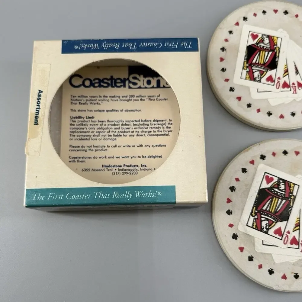 Vintage CoasterStone Playing Cards Stone Coasters Set of 4 With Original Box